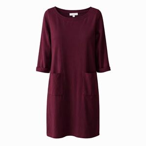 J. Jill Burgundy Long Sleeve Shift Dress with Patch Pockets
